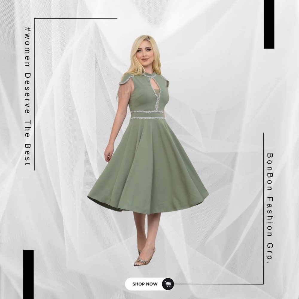 Cocktail Party Dress, Enchanting Emerald: Sleeveless A-Line Midi Party Dress!